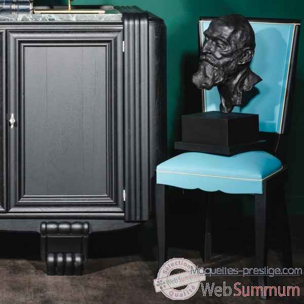 Chaise noir mat, assise et dossier simili bleu Objet de Curiosité -PUMB086
